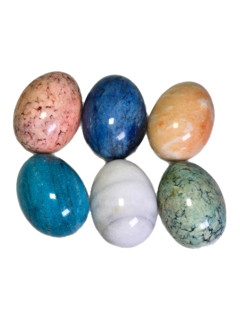 Vtg Genuine Alabaster Hand Carved Colored Easter Eggs Lot Of 6 Made In Italy
